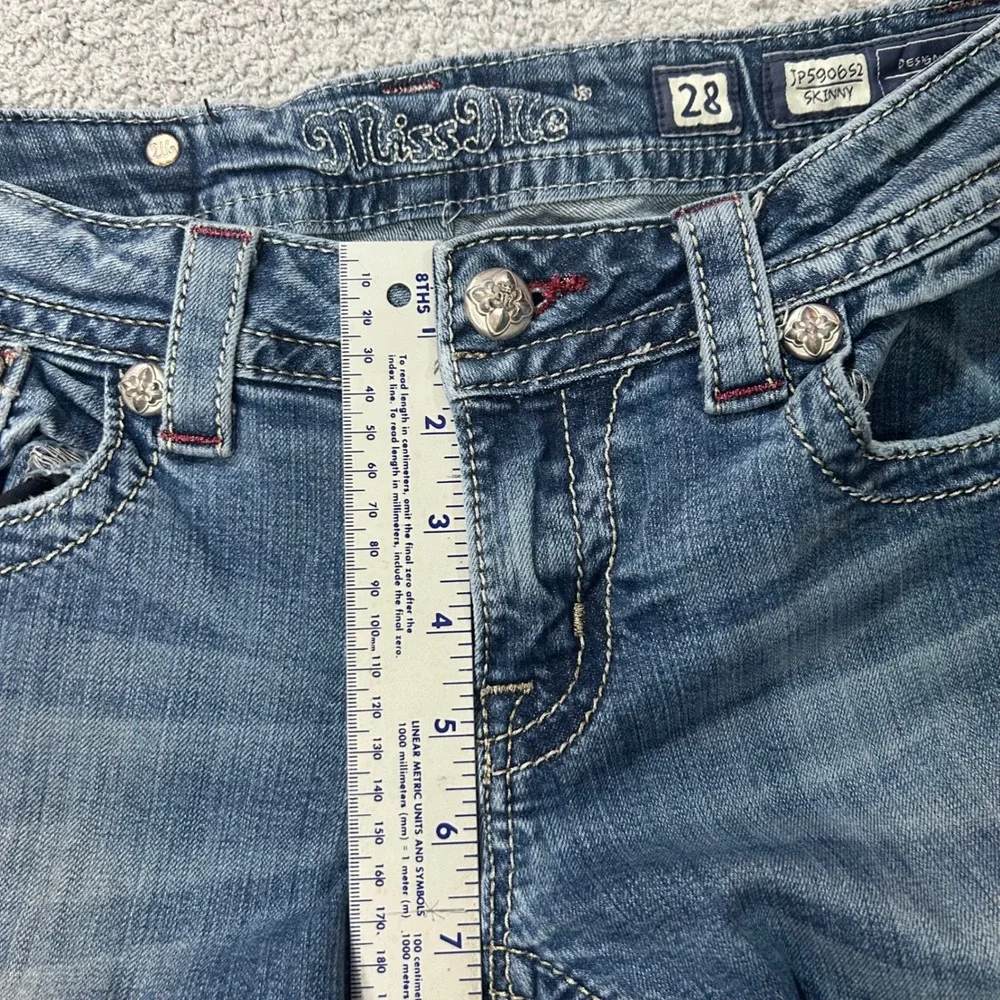 Miss Me Ultra Low Rise Y2K‎ Embroidered Jeans Sz 28 Rhinestone Skinny Western